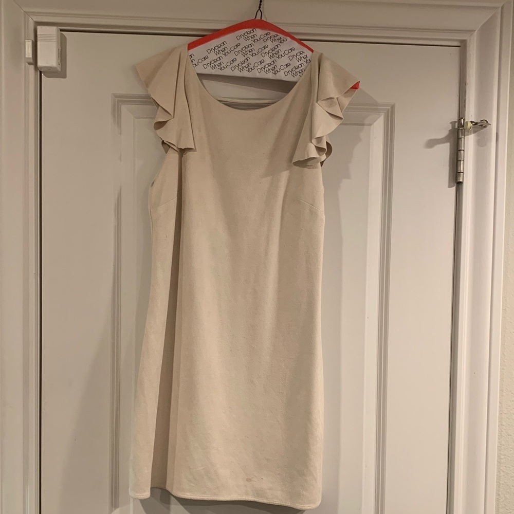 Fitted Cream Dress with Ruffle Back
